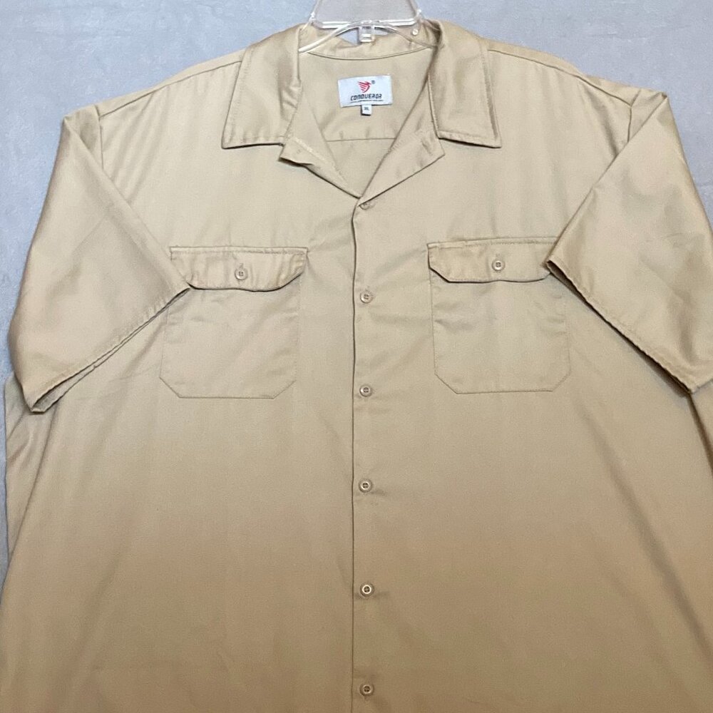 CONQUEROR Mens 3XL Short Sleeve Shirt Button Up Pockets Tan Uniform Work